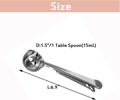 3 PCS Coffee Scoop with Clip 2 in 1 Stainless Steel 1 tbsp Ground Measuring Spoon with Bag Clip for Coffee Tea