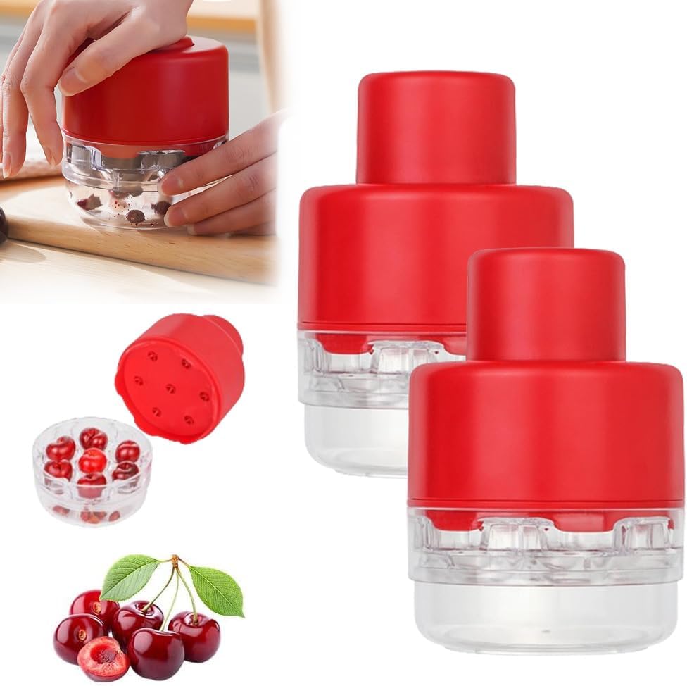 Cherry Pitter Tool, 2025 New Portable Cherry Core Pit Remover, 7 Holes Cherries Stoner Pitter Quick Release, Multifunctional Fruit Pit Remover for Household Kitchen Utensils (Red 1pcs)