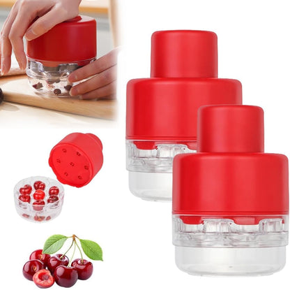 Cherry Pitter Tool, 2025 New Portable Cherry Core Pit Remover, 7 Holes Cherries Stoner Pitter Quick Release, Multifunctional Fruit Pit Remover for Household Kitchen Utensils (Red 1pcs)