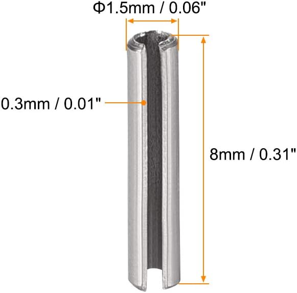 uxcell Slotted Spring Pin - M4 x 30mm 304 Stainless Steel Split Spring Roll Dowel Pins Plain Finish 20Pcs