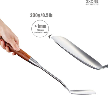 Slotted Spoon,304 Stainless Steel Skimmer Spoon with Heat Resistant Wooden Handle,Silver/15.8Inch