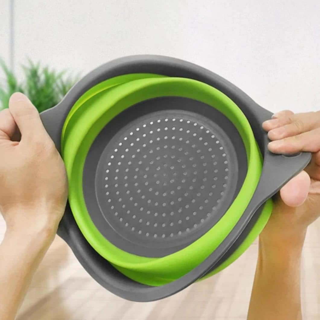 Collapsible Silicone Colander Set of 2 (Large & Small) (Green)