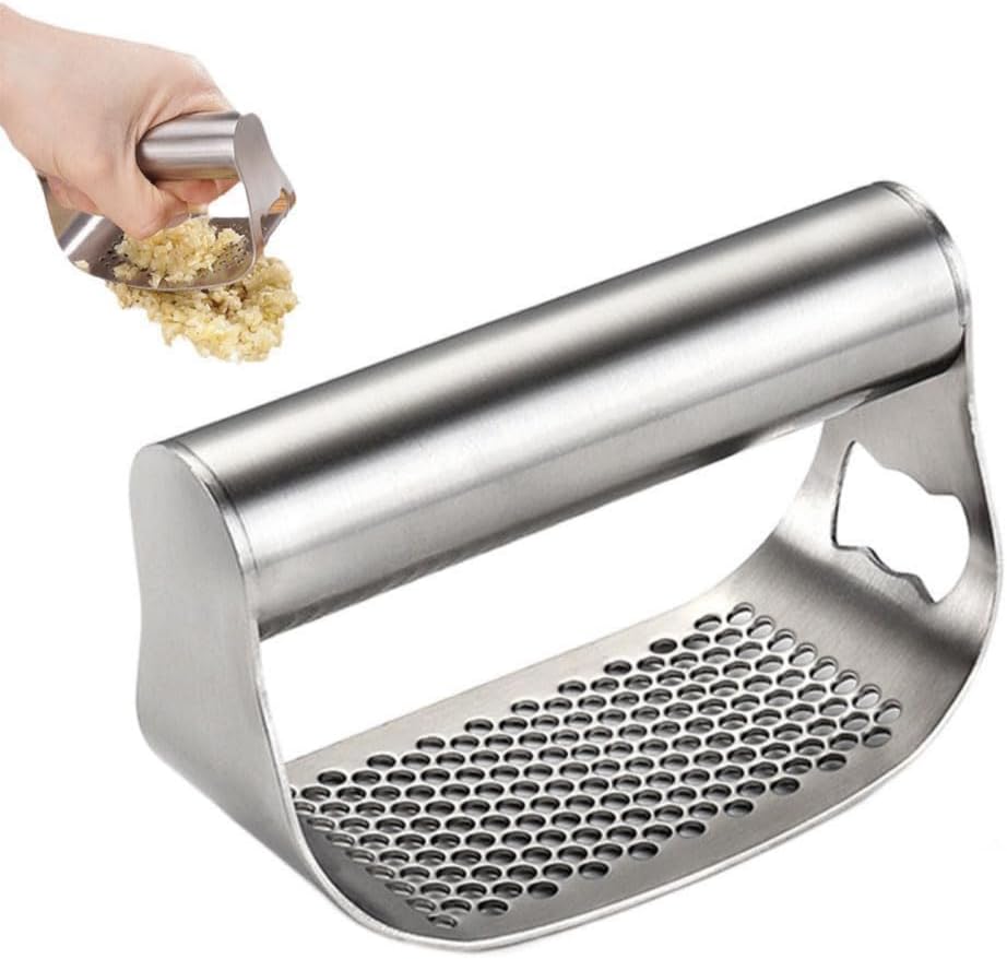 Garlic Press Rocker - Garlic Crusher, 2026 New Stainless Steel Garlic Press, Garlic Press Home Cooks Chefs for Garlic Crusher, Cleaning Brush for Smashing Garlic