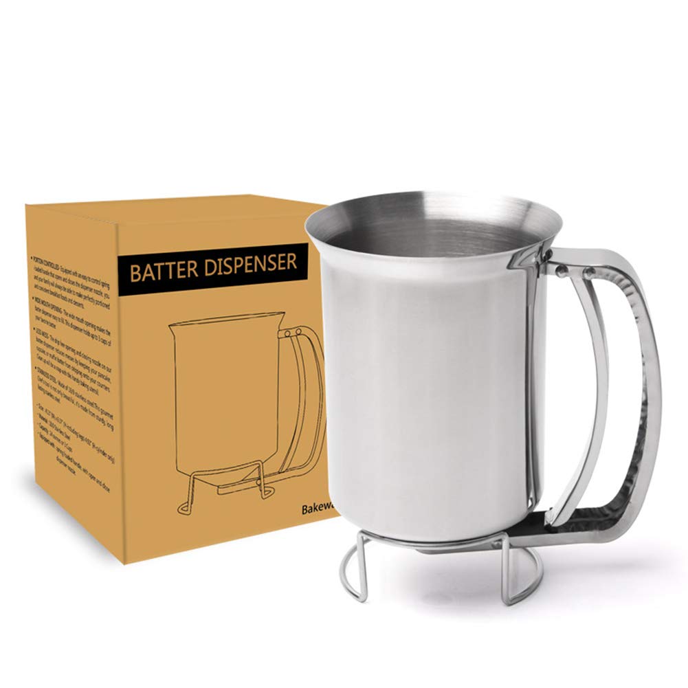 Improved Pancake Cupcake Batter Dispenser Tool Stainless Steel-Professional Kitchen Tool for Baking, Cupcakes, Muffins-Cooking Crepes, Waffles