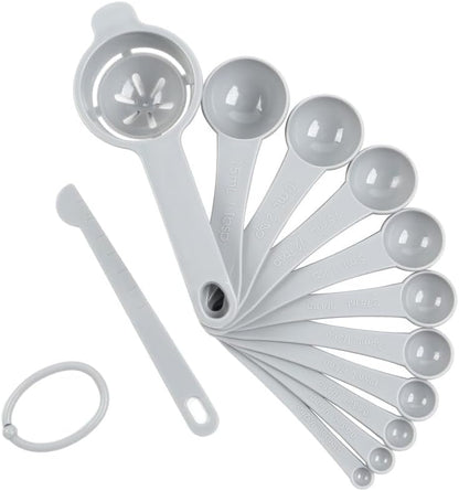 DOTINGHUX Measuring Spoons, Plastic Measuring Spoons Set with Egg Separator 12-Piece,Black