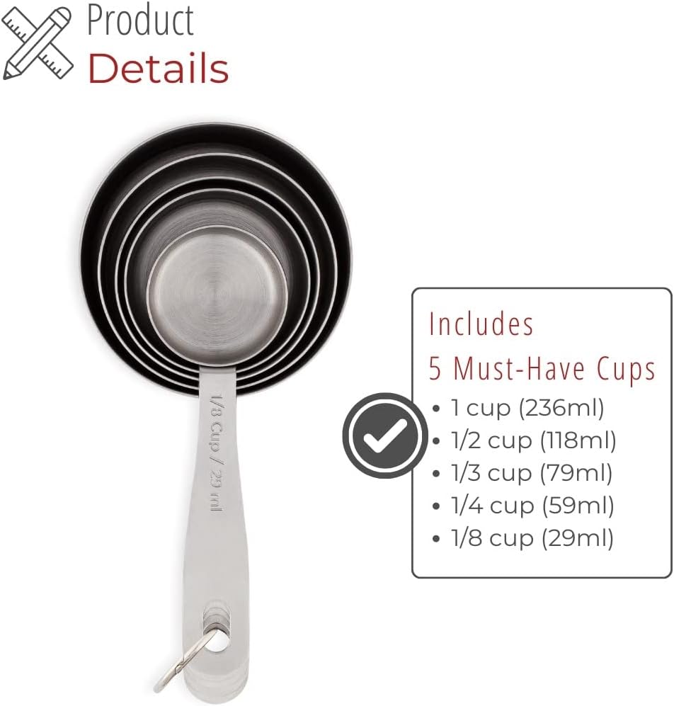 husMait Stainless Steel Measuring Cups & Spoons - 10 Piece Heavy Duty Measuring Cups & Spoons Set for Dry Foods, Spices or Liquids