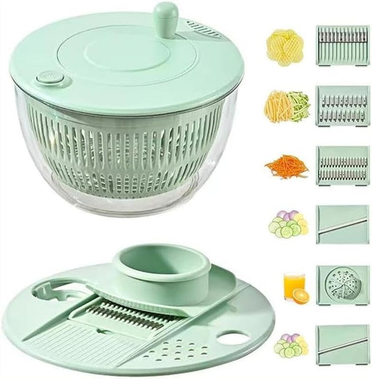 Ceruaxb Salad Spinner Chopper Large with 5 Blades Slicer, Vegetables Fruits Wash Bowl, Lettuce Spinner and Dryer, Egg Yolk Strainer Slicer Shredder for Kitchen Colander, 5.3 Qt, White