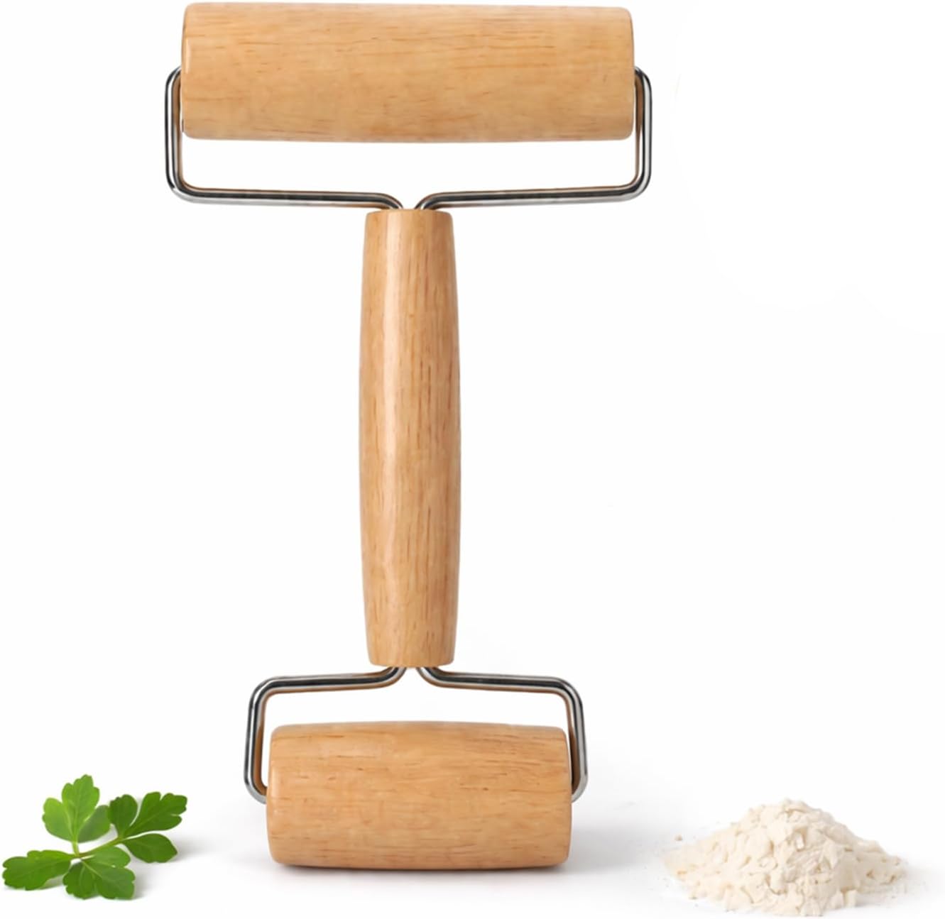 Pizza Rolling Pin Small Rolling Pin Wooden Dough Roller Non Stick Pizza Dough Roller for Baking Pastry Tortilla Cookie Dumpling Rolling Pins for Baking (T+H-Style)