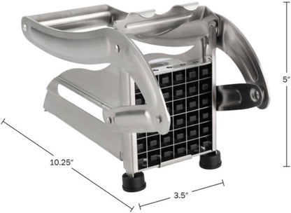 French Fry Cutter - Potato Cutter with Two Blades for Steak and Shoestring Cuts - Stainless Steel Potato Slicer with Non-Slip Suction Cups - Cooking Gadgets by Classic Cuisine