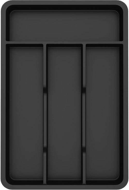 Lifewit Silverware Drawer Organizer Tray, Plastic Cutlery Storage for Kitchen, Flatware and Utensil Holder Divider for Spoons Forks Knives Tableware, 9.1 x 12.6", 5 Slots, Black