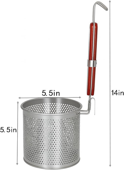 Mesh Pasta Basket Food Strainer Insert For Pot, Colander with Round Wooden Handle Stainless Steel Mesh Spider Strainer for Pasta Noodles Dumpling Vegetable