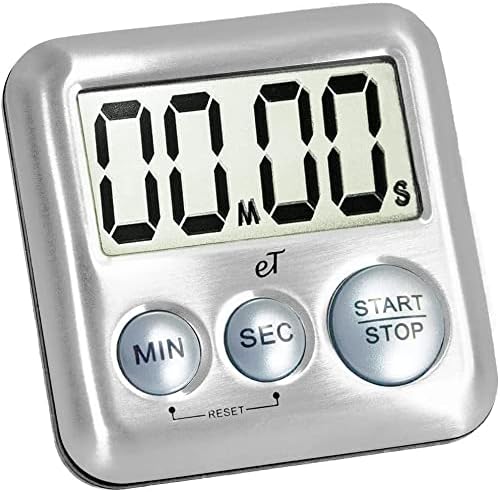 Elegant Digital Kitchen Timer Stainless Steel - Plumberry - Strong Magnetic Back - Kickstand - Loud Alarm - Large Display - Auto Memory - Auto Shut-Off - Model eT-24 (Plumberry) by eTradewinds
