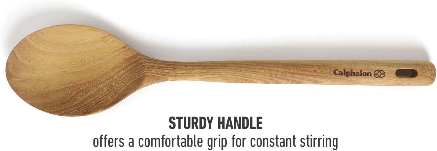 Calphalon Prime Slotted Turner, 13-Inch Teak Wood Slotted Spatula, Wooden Cooking Turner for Nonstick Cookware, Heat-Resistant Moisture-Resistant Kitchen Tool