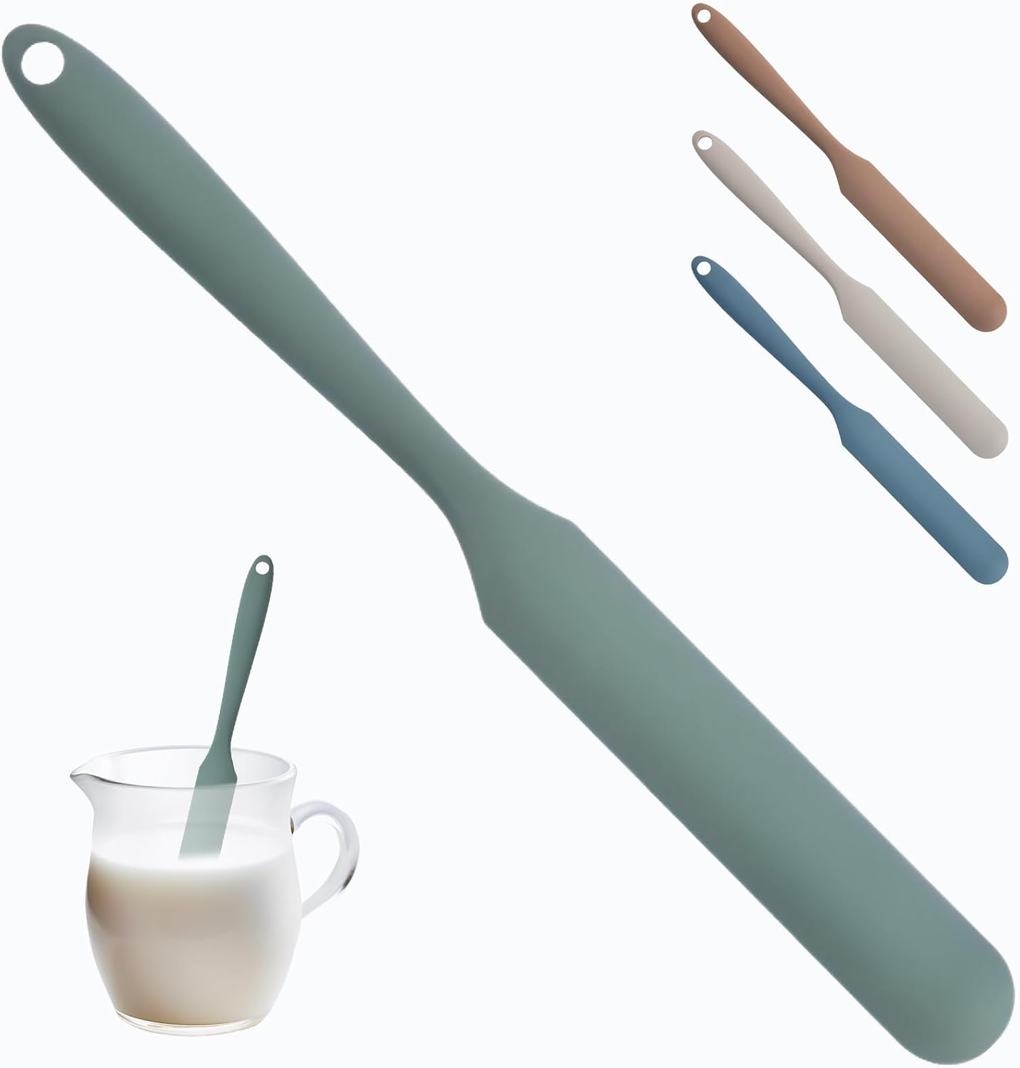 Silicone Jar Spatula,Non-Stick Heat Resistant Kitchen Thin Spatula,Sourdough Stirring Stick,Jam Spreader for Peanut Butter,Cake Cream Butter Spatulas for Scraping Icing Bread Cream (Green)