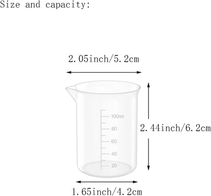 12 Pcs 3.4 Oz Transparent Lab Measuring Cup, 100ml Plastic Beaker Cups, for Science Experiment, Liquid Measuring