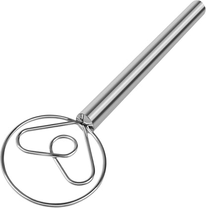 Danish Dough Whisk Dutch Bread Mixer Stainless Steel Hook Wooden Handle Baking Tools for Sourdough Pizza Pastry Cake Batter Making