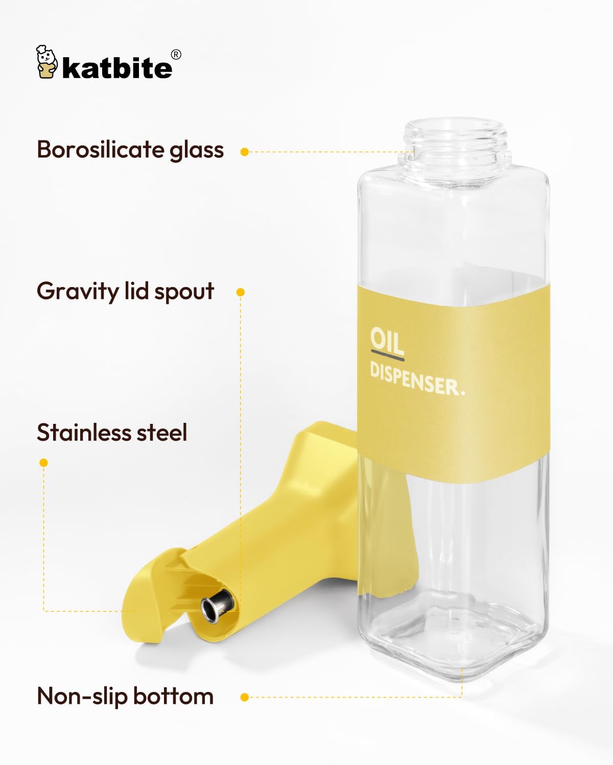 katbite 16oz Glass Olive Oil Dispenser Bottle for Kitchen Cooking - Leakproof Kitchen Essential with Precise Pouring Spout for Salad, Air Fryer, BBQ, Non-Stick Pans, Easy Refill and Use, Light Grey
