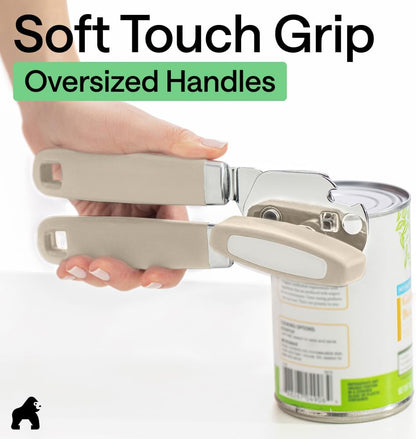 GORILLA GRIP Heavy Duty Stainless Steel Smooth Edge Manual Can Opener and Bottle Openers, US Designed, Soft Comfortable Handle, Oversized Handheld Turn Knob, Multifunctional Kitchen Tool, Black