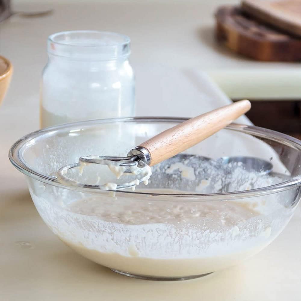 Danish Dough Whisk - 13" Dutch Whisk with Stainless Steel Ring - Danish Whisk for Bread, Pastry or Pizza Dough - Baking Tool Alternative to a Blender, Mixer or Hook
