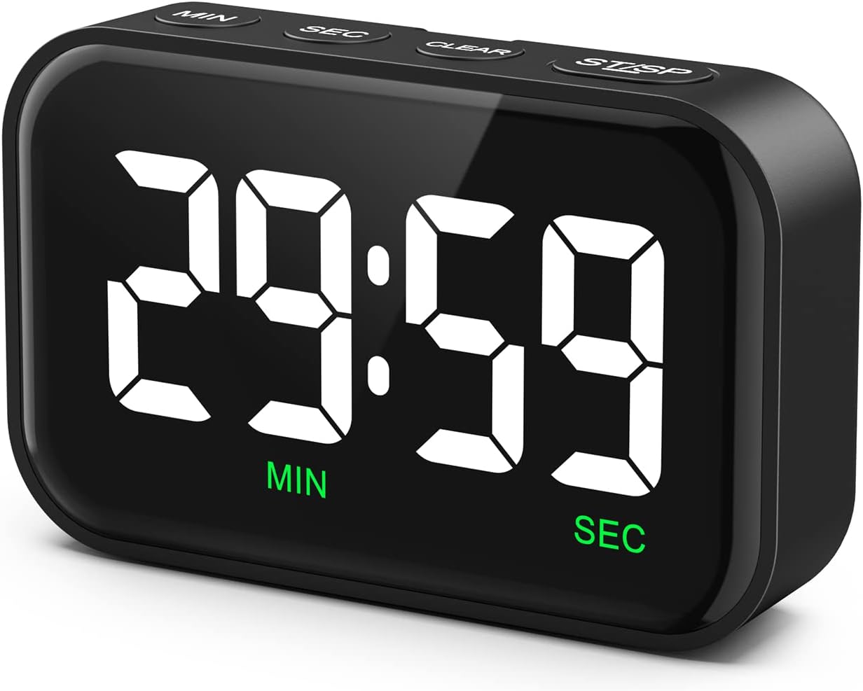 Digital Kitchen Timer, Digital Timer with Large LED Display, Magnetic Kitchen Timer for Cooking, 3 Volume Levels for Classroom/Office/Home/Work/Study, Black (Battery Included)