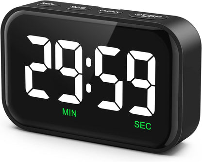 Digital Kitchen Timer, Digital Timer with Large LED Display, Magnetic Kitchen Timer for Cooking, 3 Volume Levels for Classroom/Office/Home/Work/Study, Black (Battery Included)