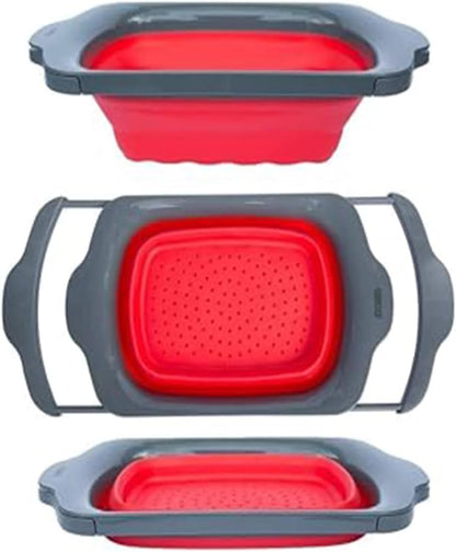 Comfify XL Large Kitchen Strainer - Collapsible Silicone Over - The-Sink Colander with Extendable Handles - Use with Pasta, Fruit, Berries & Veggie - 6 Quart - Blue