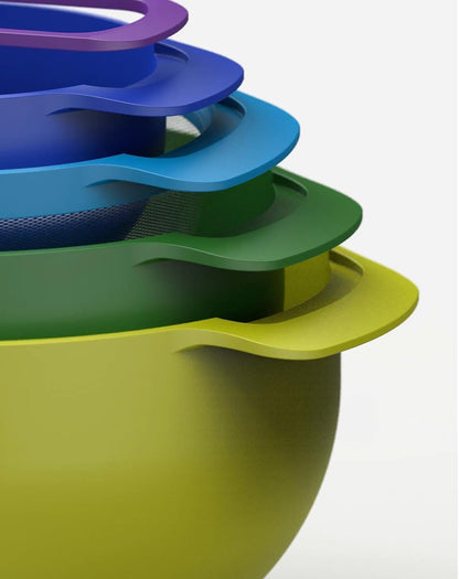 Joseph Joseph Nest 9 Plus, 9 Piece Compact Food Preparation Set with Mixing Bowls, Measuring cups, Sieve and Colander, MultiColor