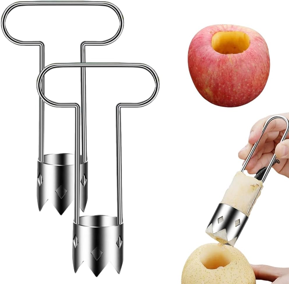 Red Bell Pepper Seed Corer,Fruit and Vegetable Corer,Remove The Pit From Pear,Pineapple and Apple,304 Stainless Steel Quick Corer Remover Tool Kitchen,Reusable,Ergonomic Handle (2pcs)