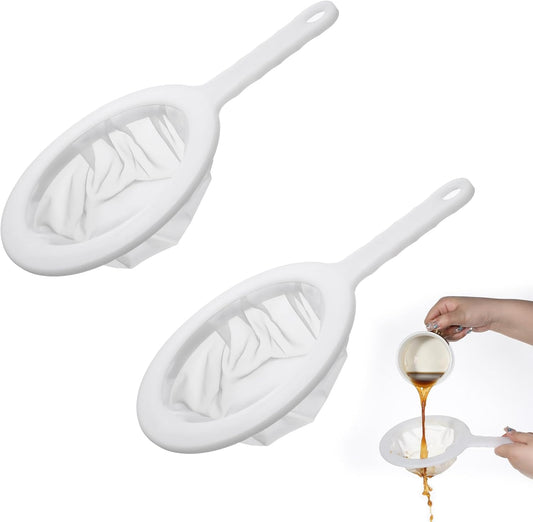2Pcs Ultra Fine Mesh Strainer, 120 Mesh Nylon Food Juice Strainer with Non-Slip Plastic Handle Yogurt Fine Meshes Sieve Kitchen Colander Mini Brine Shrimp Separation Net for Coffee Milk Yogurt White