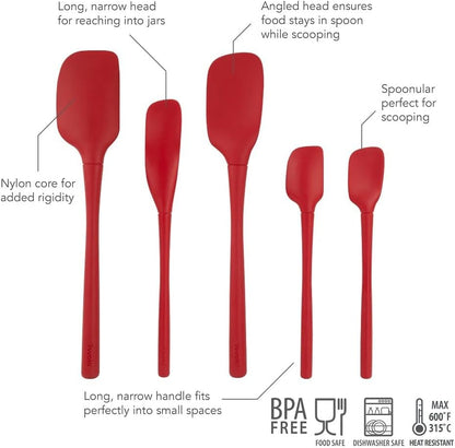 Tovolo Stainless Steel Handled Silicone Spatula Set of 5 White, Dishwasher Safe Kitchen Spatula Set for Cooking Baking, Non Toxic BPA Free Silicone Spatula set with Metal Steel Handle