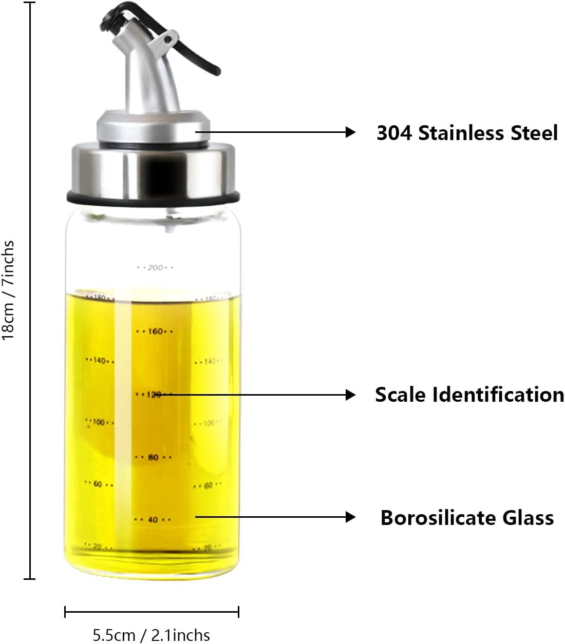Olive Oil Dispenser Bottle, Syrup & Vinegar Glass Pour Bottles for Kitchen, Cooking Soy Sauce Dispenser, Cruet Salad Dressing Shaker Bottle Container, 7 oz (200ml)