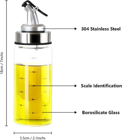 Olive Oil Dispenser Bottle, Syrup & Vinegar Glass Pour Bottles for Kitchen, Cooking Soy Sauce Dispenser, Cruet Salad Dressing Shaker Bottle Container, 7 oz (200ml)