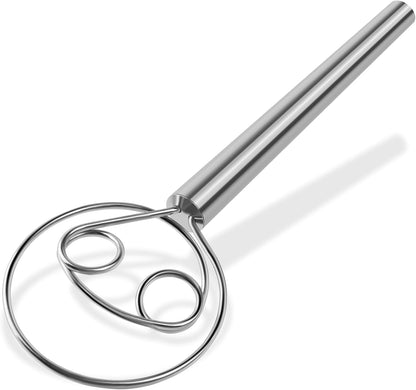 Maxjoy Danish Dough Whisk Wooden Dutch Bread Mixer with Stainless Steel Hook for Sourdough Baking Hand Tool
