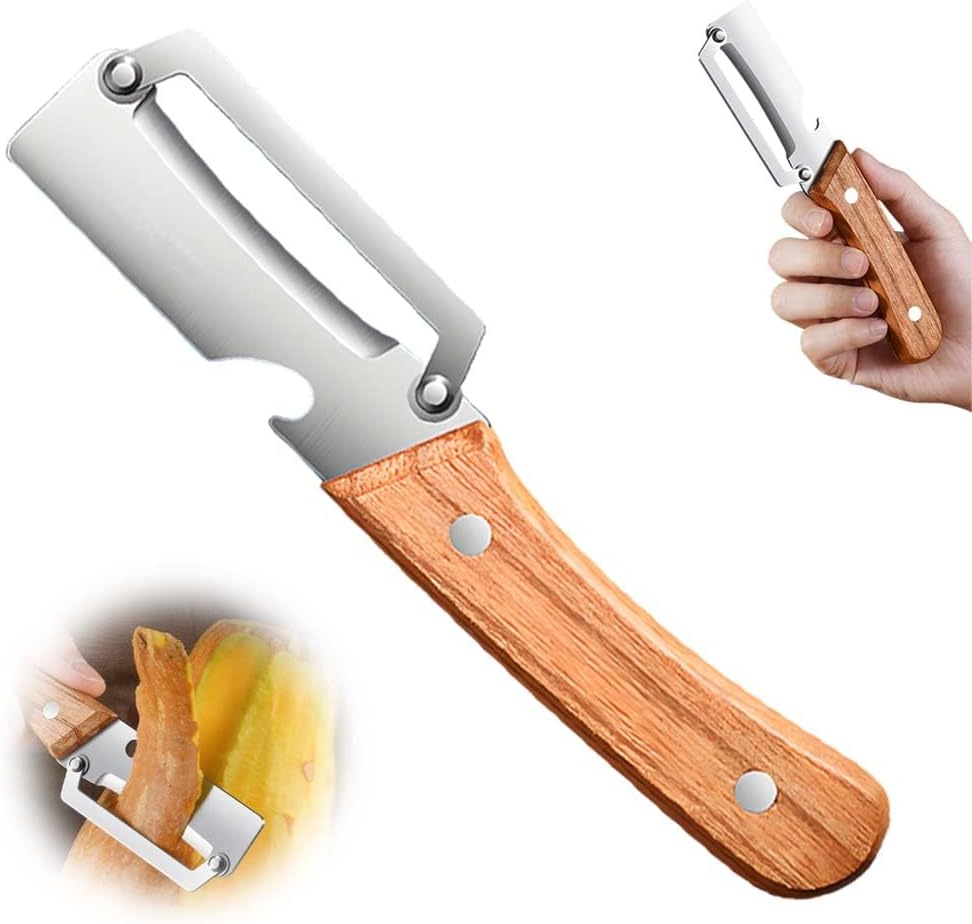 Multi-Functional Vegetable Peeler for Kitchen, 2026 New Stainless Steel Peeler with Wooden Handle and Bottle Opener, Kitchen Tool for Fruit Veggie Pumpkin, Gifts for Mom (2PCS)