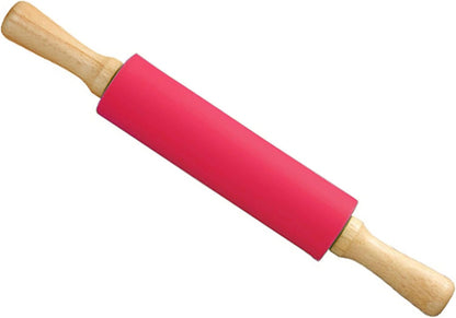 Silicone Rolling Pin, Green 9 Inch Pin with Wooden Rotatable Handle for Dough of Baking Bread, Cookie, Pizza (green, 9 inch)
