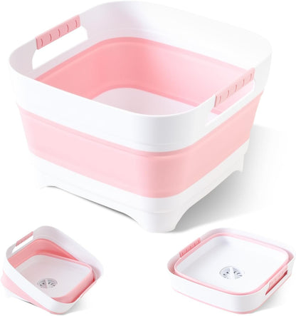 2.6 Gal/10L Collapsible Wash Basin with Drain Plug, Portable Foldable Dish Tub, Large Capacity Space-Saving Sink for Baby Bottles, RV, Camping, Kitchen, Travel & Outdoor Use