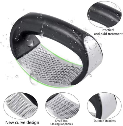 Garlic Press Rocker Stainless Steel Garlic Crusher, Mincer and Chopper with Peeler and Scraper,brush, Easy Kitchen Gadget for Effortless Smashing