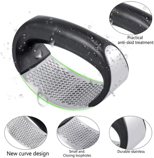 Garlic Press Rocker Stainless Steel Garlic Crusher, Mincer and Chopper with Peeler and Scraper,brush, Easy Kitchen Gadget for Effortless Smashing