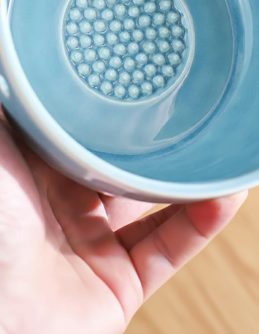 Lacfinsien Herb Stripper Bowl and Garlic-Onion-Ginger Grater, Pottery Herb Stripper, Food Prep & Dip Bowl
