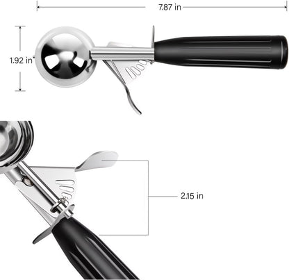 QUAL COOK Heavy Duty Stainless Steel Ice Cream Scoop 4 oz, Cookie Scoop with Trigger, Baking Scoop for Bakeries,Restaurants & Dessert Shops, #8, Grey