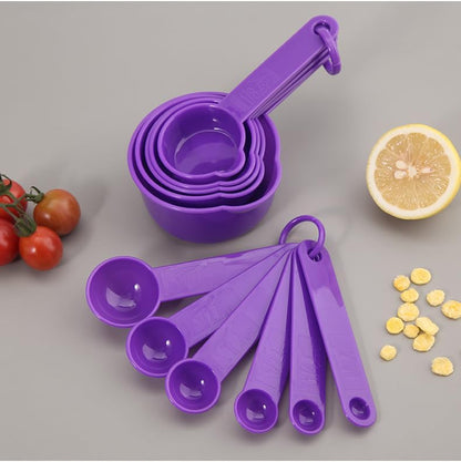 Plastic Measuring Cups and Spoons Set 11, 5 Plastic Measuring Cups & 6 Measuring Spoons Set for Liquid & Dry Measure Use, Measure Cups & Spoons for Kitchen & Baking, Purple