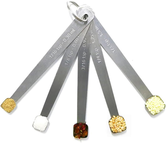 GSHLLO 5 Pcs Small Cooking Measuring Spoon Set Stainless Steel Measure Spoons Metal Spice Measuring Tools Mini Baking Measure Tools with Measurement for Dry Liquid Ingredients
