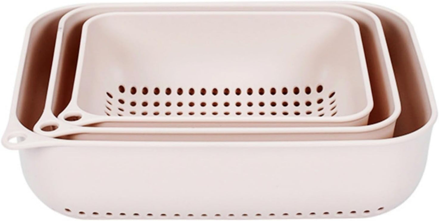 3pcs Fruits & Vegetable Colander Set,2 in 1 Fruit Washing Basket with Strainer,Multipurpose Vegetable Filter,Multi-layer Kitchen Draining Basket Set