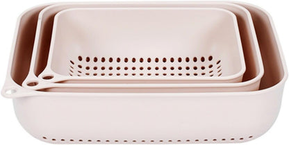 3pcs Fruits & Vegetable Colander Set,2 in 1 Fruit Washing Basket with Strainer,Multipurpose Vegetable Filter,Multi-layer Kitchen Draining Basket Set