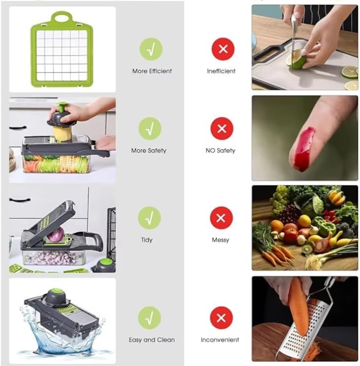 16 in 1 Vegetable Chopper, Fruit Vegetable Slicer, Onion Dicer, Food Chopper with Container, Vegetable Cutter & Spiralizer for Onion Salad (Home Essential Gadget & Kitchen)