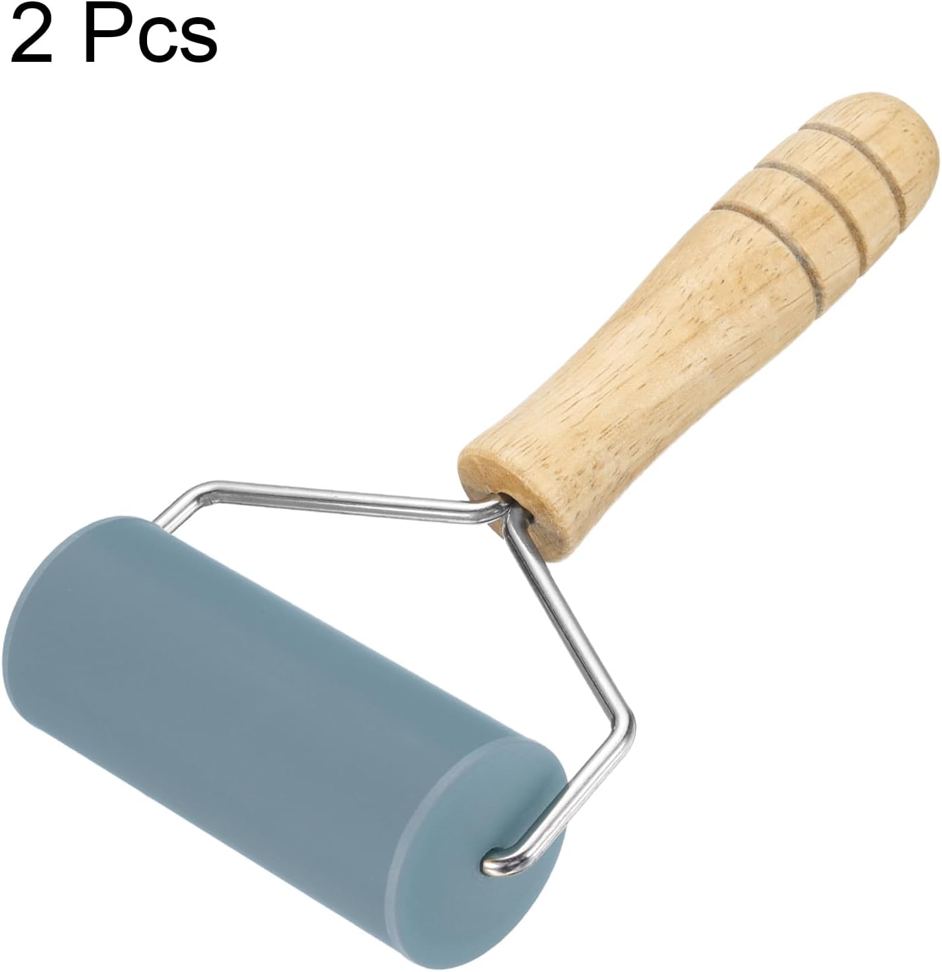 HARFINGTON 2pcs Rolling Pin 7.6" x 1.69" Silicone Roller Wood Handle Non-Stick Fondant Roller Dough Roller Rolling Pins for Baking Cookie Pastry Clay, Gray