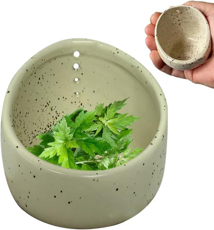 Pottery Herb Stripper Bowl, 2025 New Handmade Ceramic Herb Stripper Different Round Hole Sizes, Suitable for Peeling Off The Leafy of Cilantro, Rosemary etc (Style B)