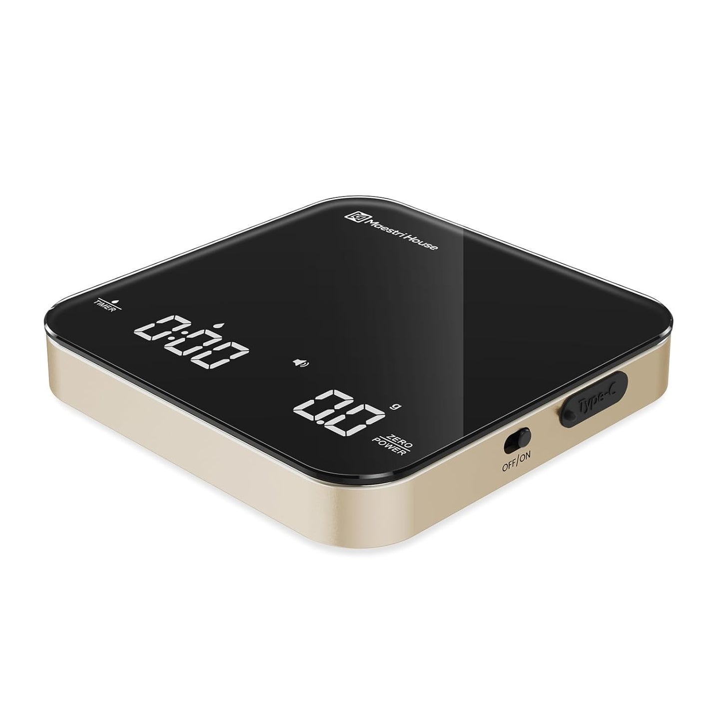Maestri House Mini Coffee Scale with Timer, USB-C Rechargeable Espresso Scale, 2kg/0.1g Accurate Scale for Espresso and Pour-Over Coffee, Portable Digital Kitchen Scale with Auto Timer (Black&Silver)
