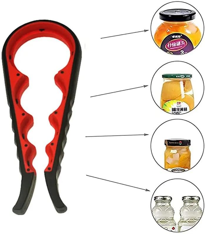 5 in 1 Bottle Opener, Multi Use Jar Opener, Non Slip Jar Opener Grip Pad - Easy to Use for Everyday Kitchen Tasks, Ideal for Weak Hand Strength (Red)