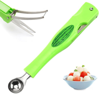 Watermelon Cutter Slicer, 3-in-1 Watermelon Slicer Cutter Tool Melon Baller Scoop Fruit Fork, Fruit Slicer Ice Scoop Watermelon Knife Fruit Cutter Scooper Fruit Cutting Kitchen Gadget (A# Green)